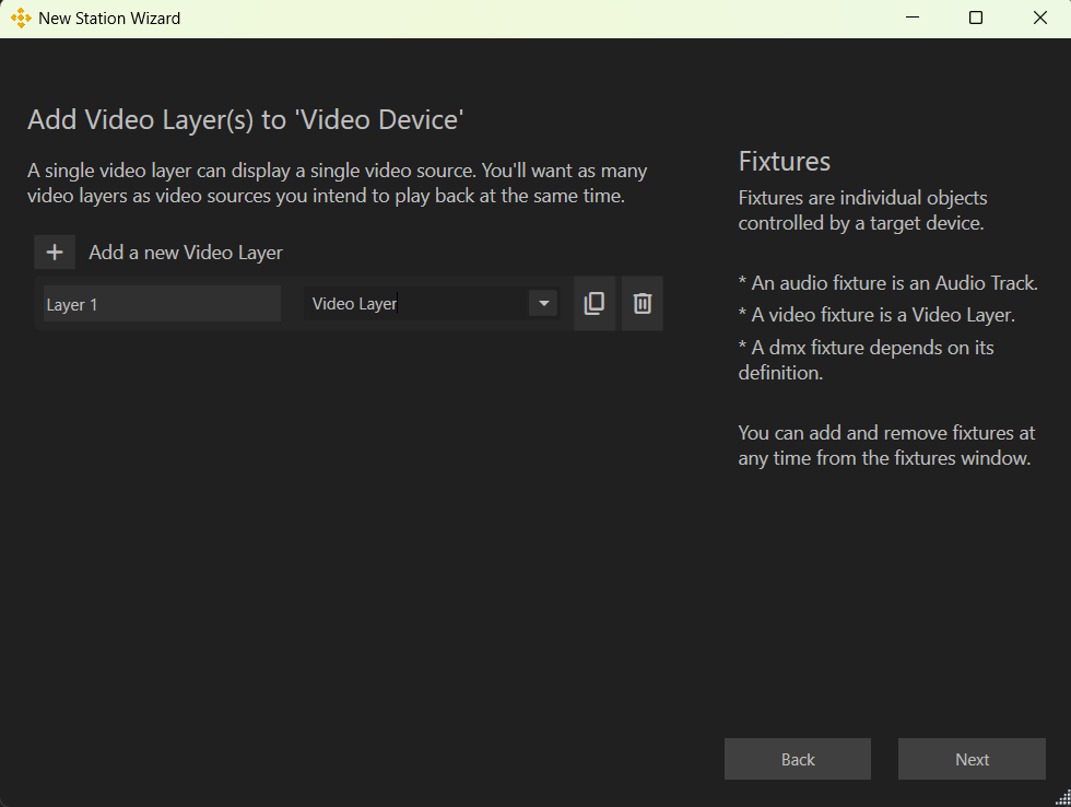 New Station Wizard: Add Video Fixtures